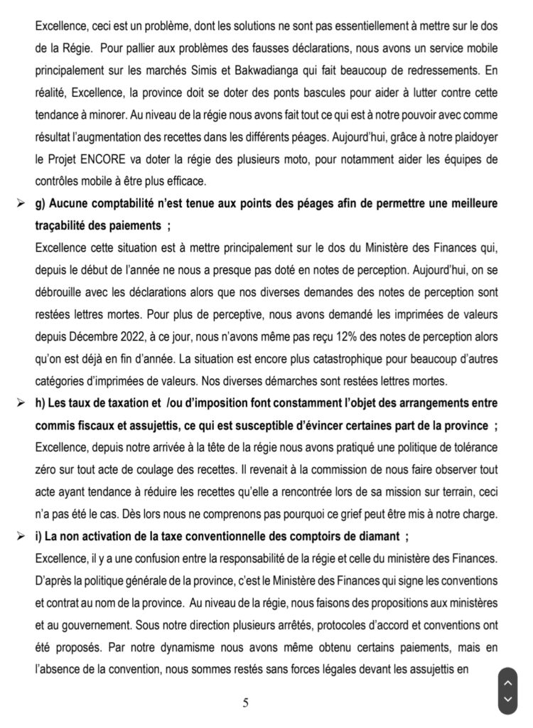 Kasaï-Oriental: suspendus par la Gouverneure intérimaire, le directeur général de la DGRKOR et ses adjoints balaient les griefs mis à leur charge dans une lettre de recours