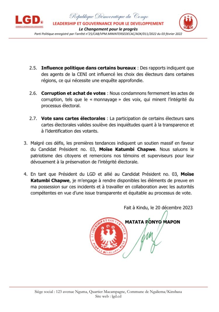Élections 2023 : Matata reste confiant en la victoire de Katumbi, malgré les dysfonctionnements