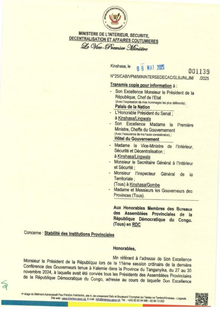 RDC : querelles politiques et déstabilisation des institutions provinciales, Jacquemain Shabani siffle la fin de la récréation