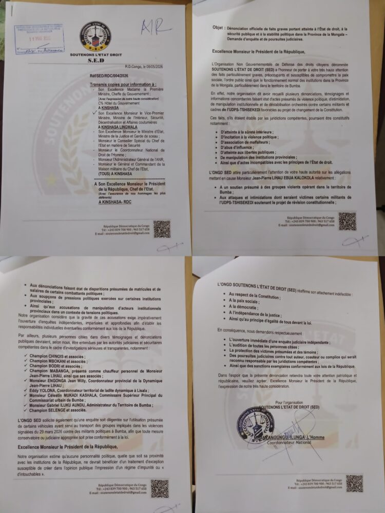 RDC : violence, intimidation et manipulation institutionnelle à la Mongala, Lihau à nouveau sur le banc des accusés